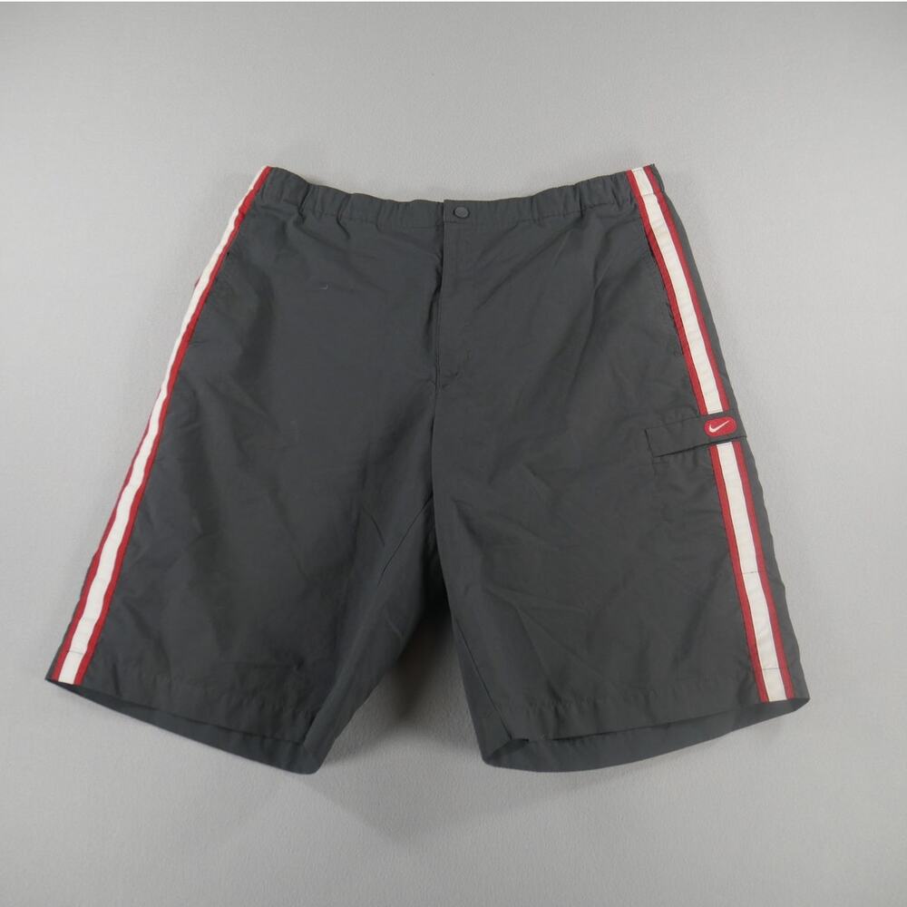 Vintage‎ Y2K Nike Shorts Gray/Red/White Mens Size XXL Cargo Elastic Waistband